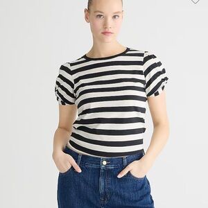 J. Crew Vintage Jersey T-Shirt Stripe Puff Sleeve in  Black & White Tee Sz. S